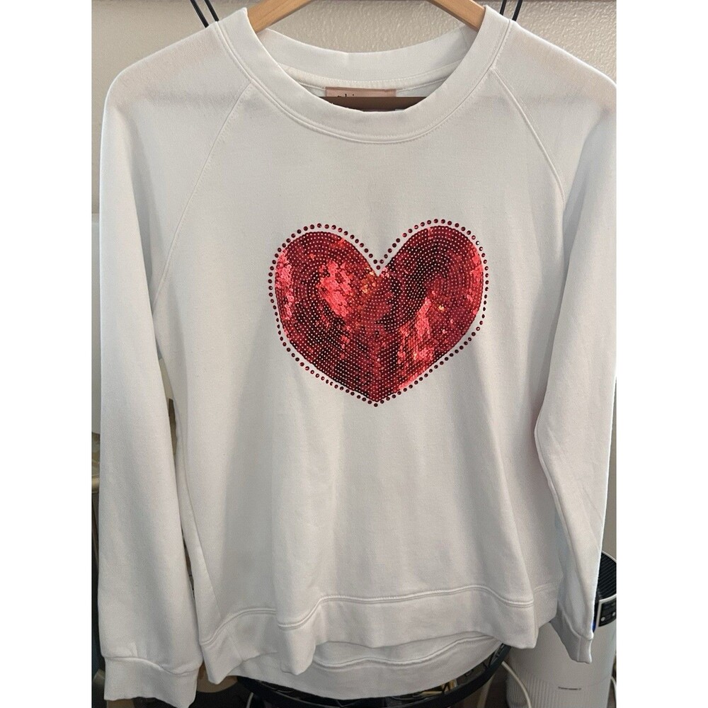 Philosophy Super Soft White Sweater With Red Sequinned Heart Size Large
